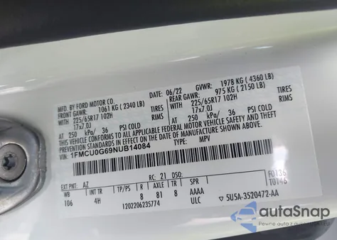 2022 Ford Escape Se from USA, damaged, VIN 1FMCU0G69NUB14084